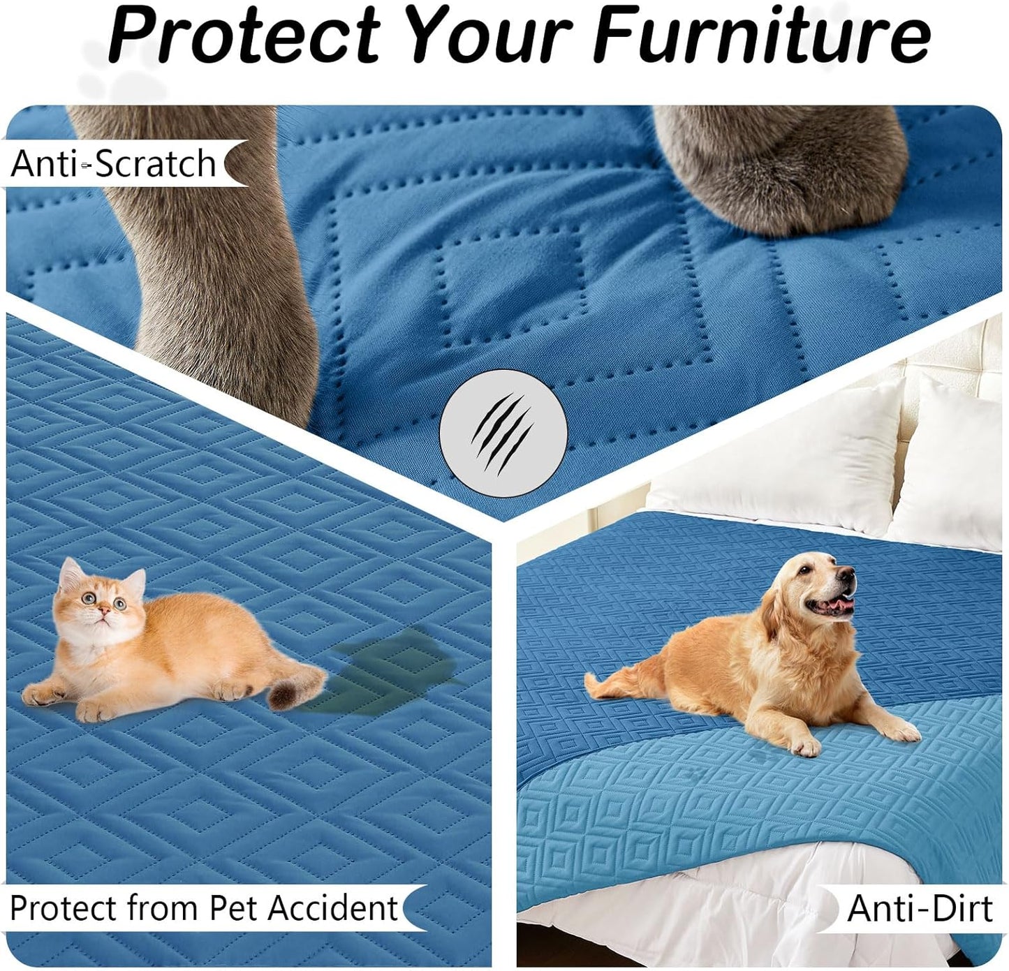 hyha Waterproof Dog Blanket, Soft Pet Bed Blankets, Waterproof Sofa Couch Cover for Dogs Washable, Reversible Pet Couch Covers for Sofa Furniture (82x102 Inch, Navy Blue/Blue)