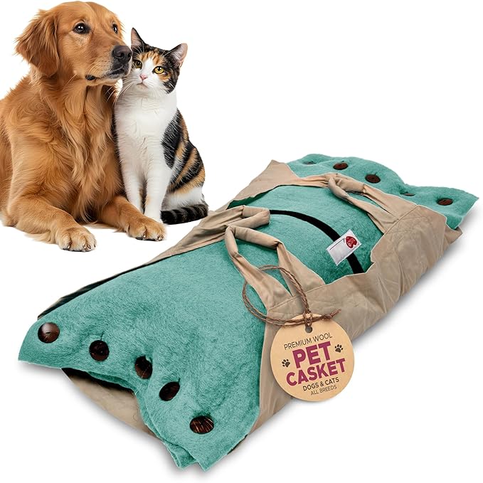 Cocoon® - Eco-Friendly Pet Burial & Cremation Ceremony Kit (Premium Wool) - Casket for Dogs and Cats (Choose Size & Color) (Small, Aqua)