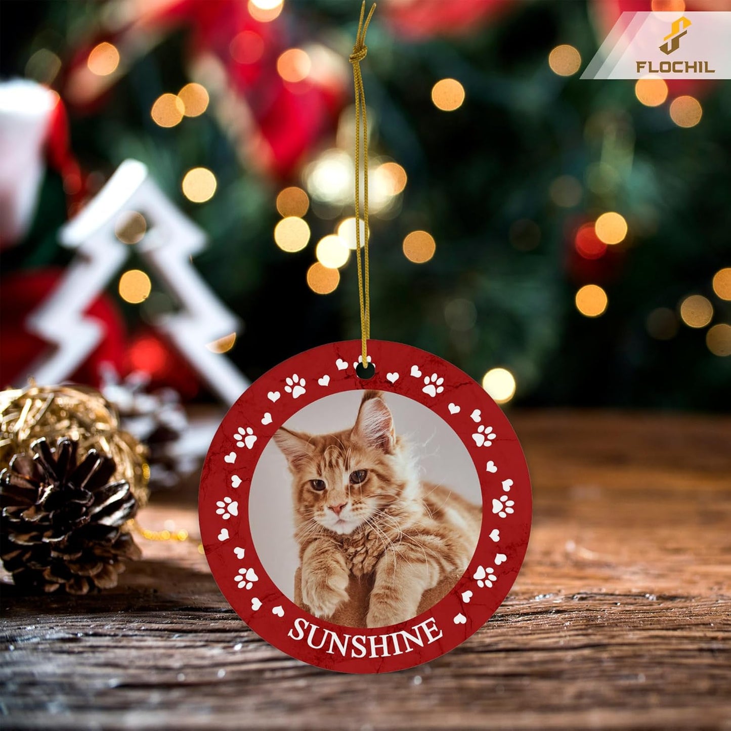 FLOCHIL Personalized Cat Christmas Ornaments Custom Photo Name for Christmas Trees, Cat First Christmas Ornaments, Gifts for Pet Lovers