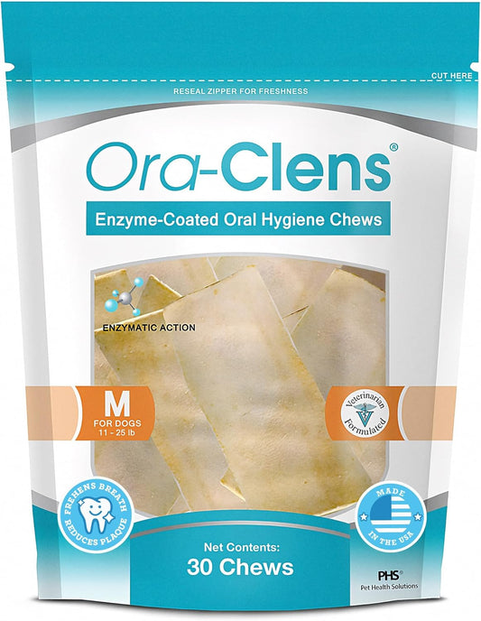 Oral Hygiene Chews for Medium Dogs-Enzymatic Dental Treats for Daily Oral Care, Cleans Teeth and Freshens Breath, Reduces Plaque, Bacteria and Tartar Build Up Without Brushing-30 Chews