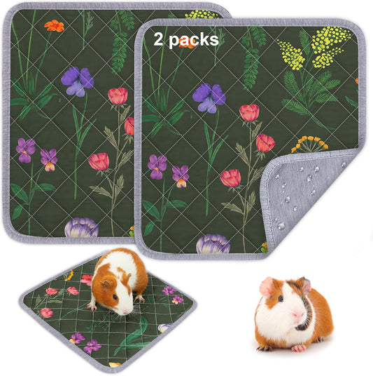 Bienbee Guinea Pig Bedding, 2 Pack 12" x 12" Reusable Guinea Pig Cage Liner Waterproof and Absorbent Small Animal Bedding Washable Guinea Pig Pee Pads for Small Pet Hamster Rabbit Squirrel, Green