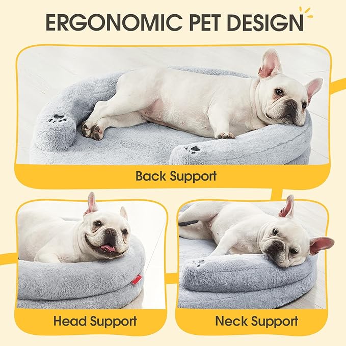 BurgeonNest Orthopedic Dog Bed for Large Dogs, Waterproof Soft Medium Pet Couch Bolster Bed with Pillow, Removable Washable Cover, Non-Slip Bottom, Egg-Crate Foam, Grey