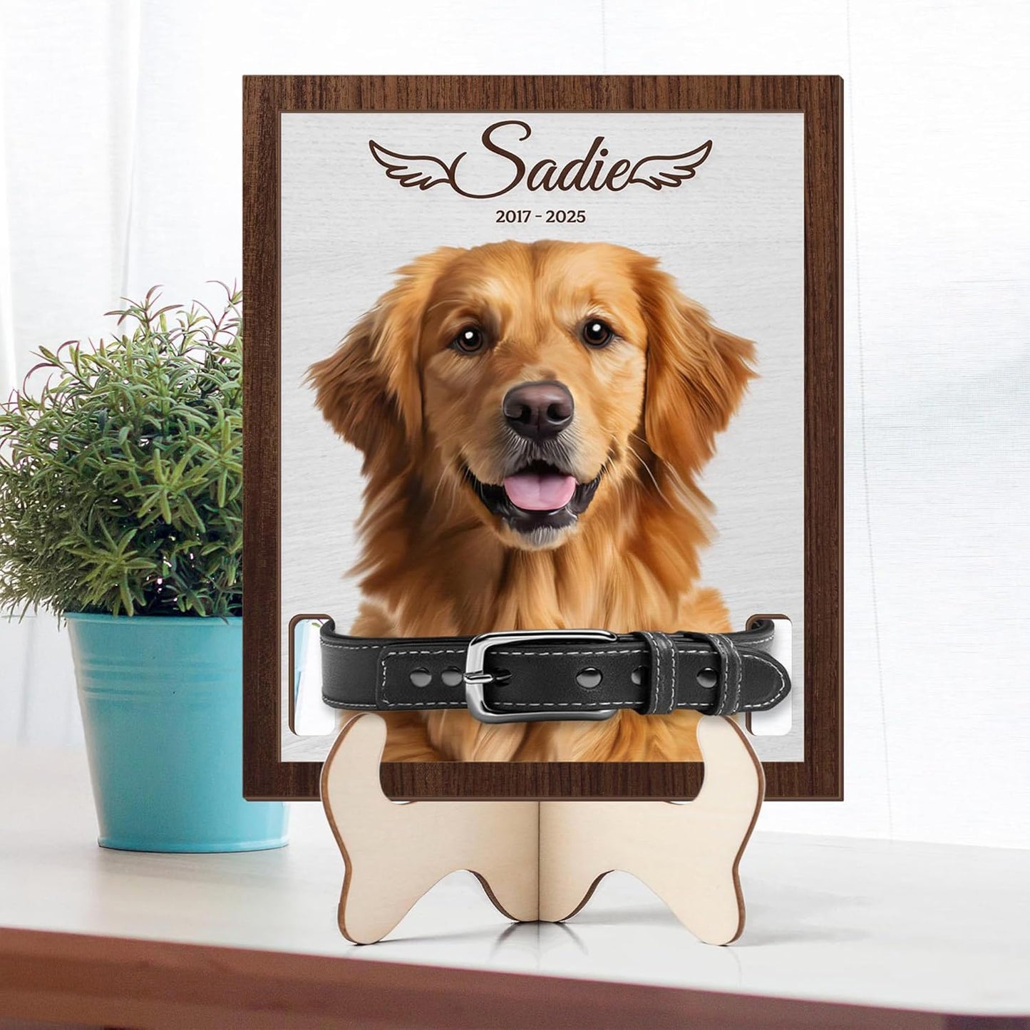 Custom Dog Memorial Collar Holder Sign – Personalized Pet Portrait with Collar Holder, Dog Sympathy Gift, Custom Pet Loss Collar Holder, Pet Memorial Keepsake for Dog Lovers