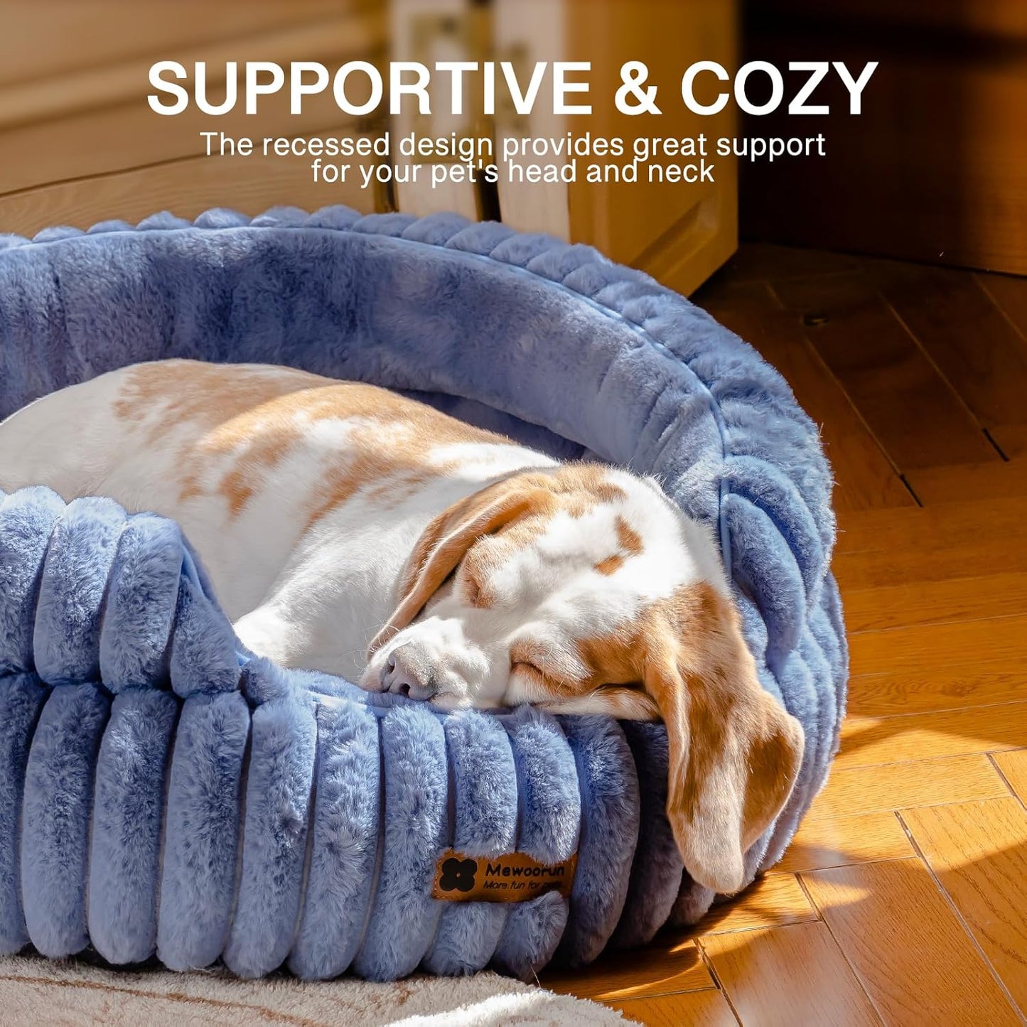 MEWOOFUN Cat Beds for Indoor Cats, Washable Dog Bed for Small Dogs, Round Pet Bed for Puppy and Kitten with Anti-Slip Bottom (Blue, 20"x20"x8")