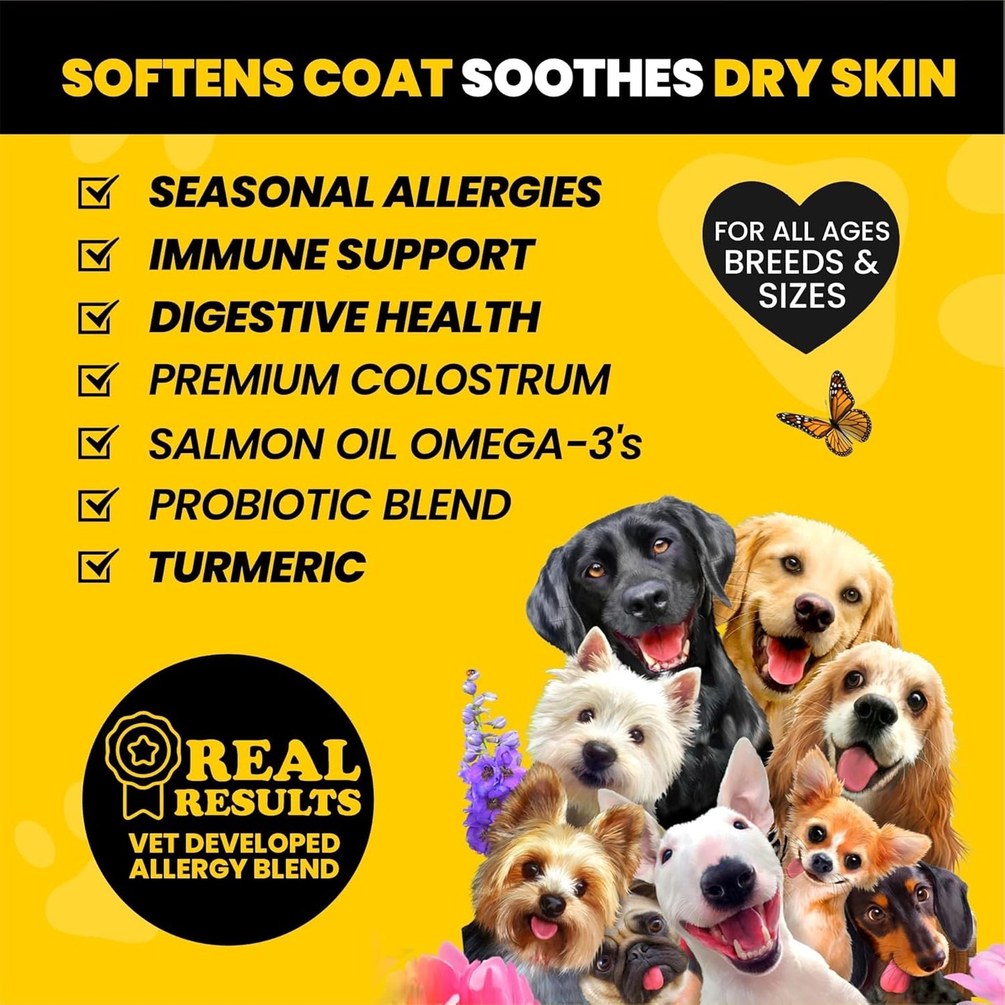 Dog Allergy Chews - Itch Relief w/Omega 3, Colostrum, Probiotics, Turmeric - Seasonal Allergy & Skin Relief - Anti-Itch for Dogs Licking Paws - Beef Flavor - 120 Soft Chews