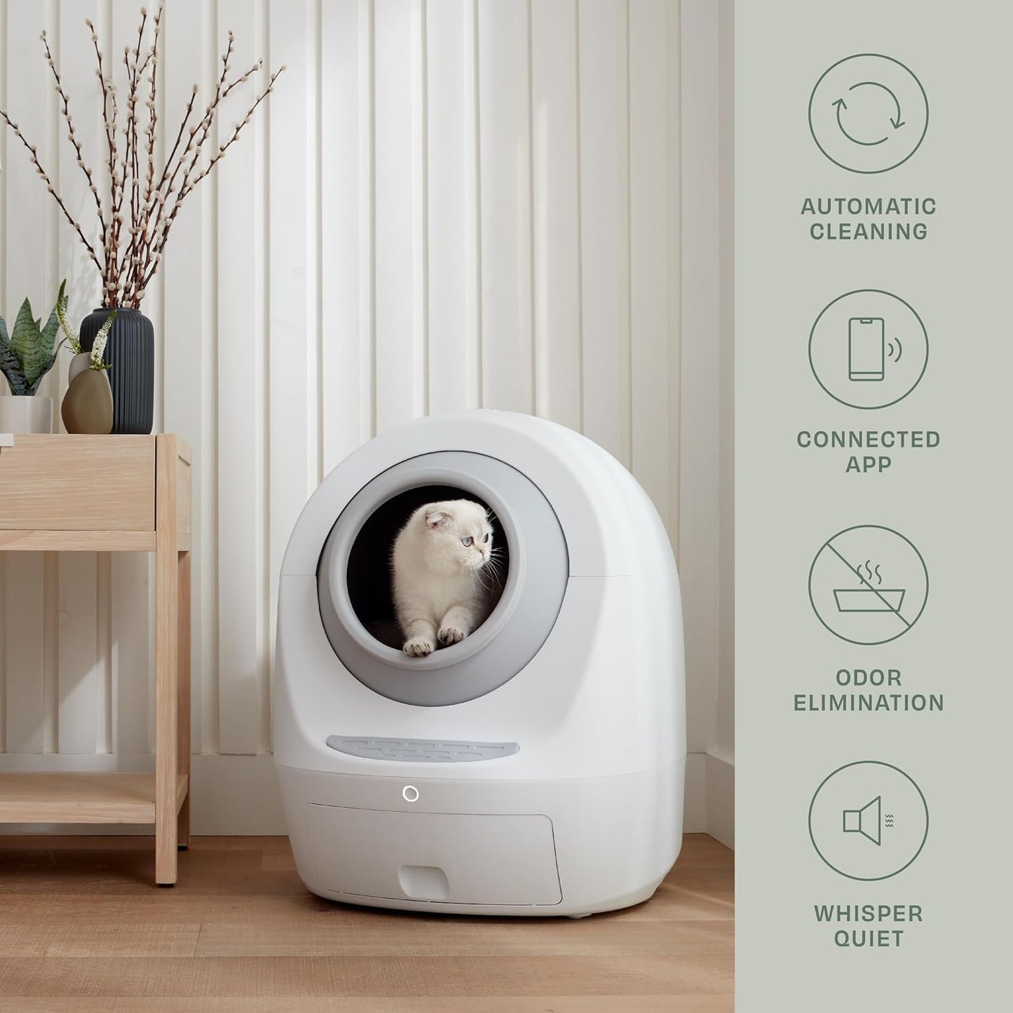 Casa Leo Leo’s Loo Too Self-Cleaning Cat Litter Box, Wi-Fi App Control, <30 dB Whisper-Soft, Anti-Pinch Sensors, UV Odor Defense, Health Monitoring, Large 24 × 22 × 27.6 in