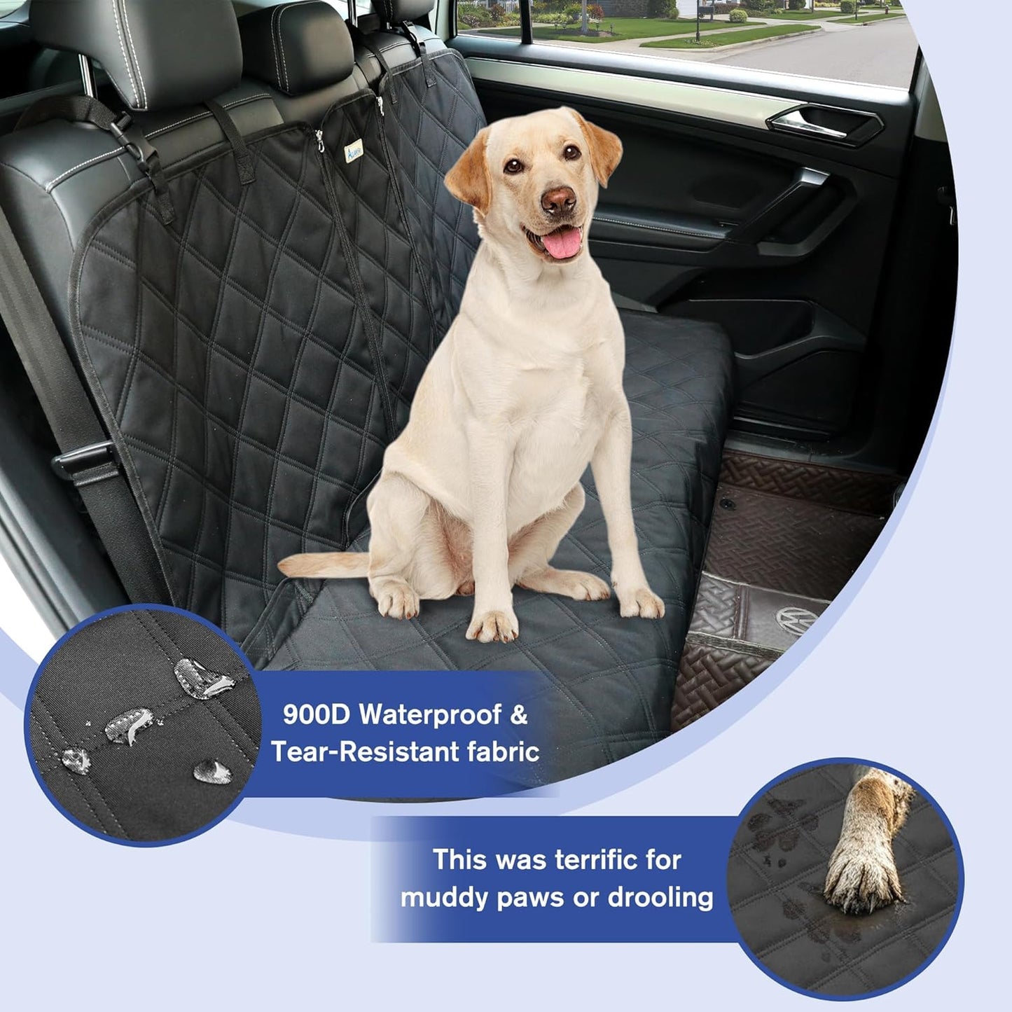 Back Seat Cover for Large SUVs/Trucks Rear Split Bench - Heavy-Duty 900D Waterproof Non-Slip Car Seat Protector for Messy Pet Dogs & Kids, Easy Clean(Black)