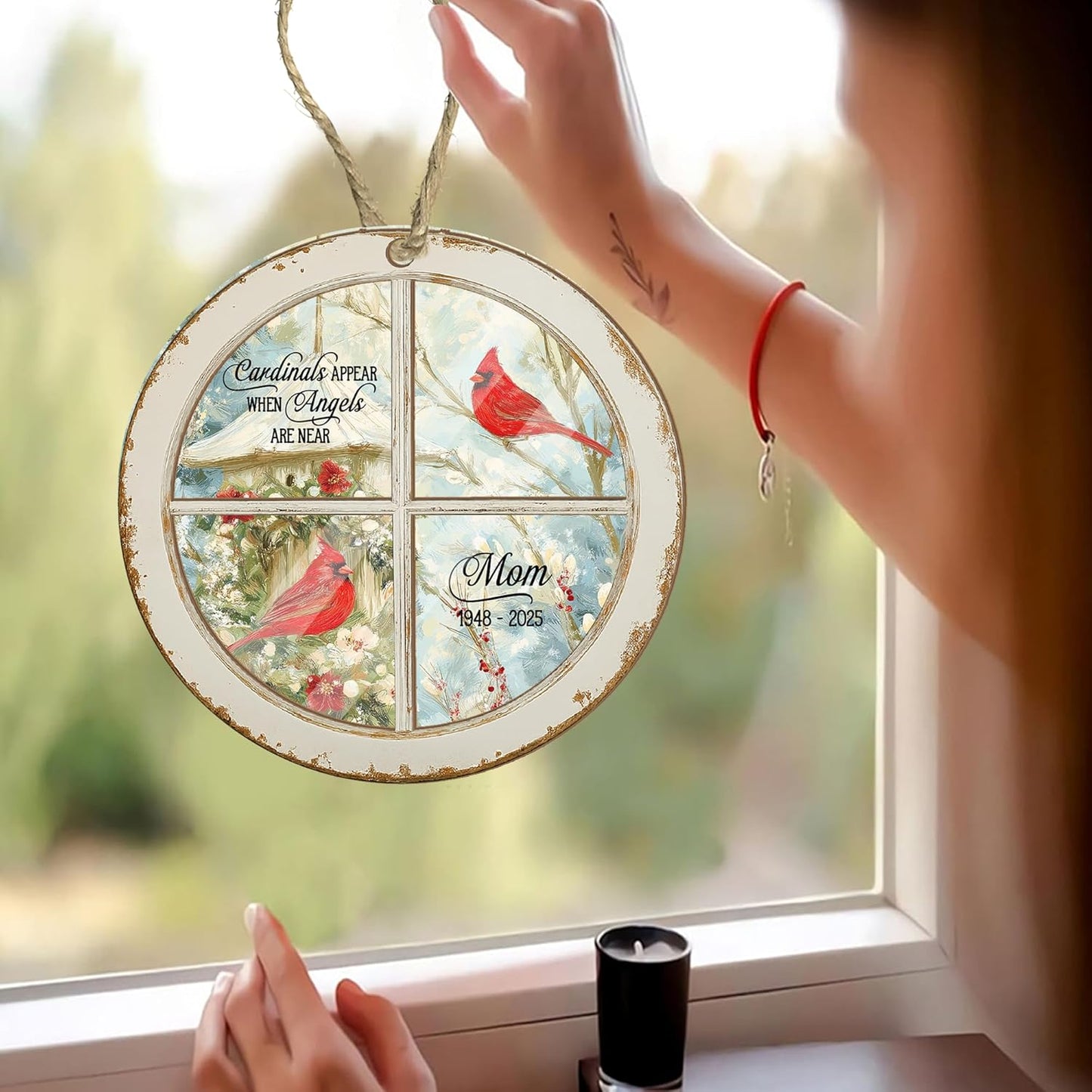 Personalized Cardinal Memorial Suncatcher – Custom Round Window Sun Catcher with Name & Years – “Cardinals Appear When Angels are Near” Hanging Ornament – in Memory of Mom, Dad, or Loved One Gift