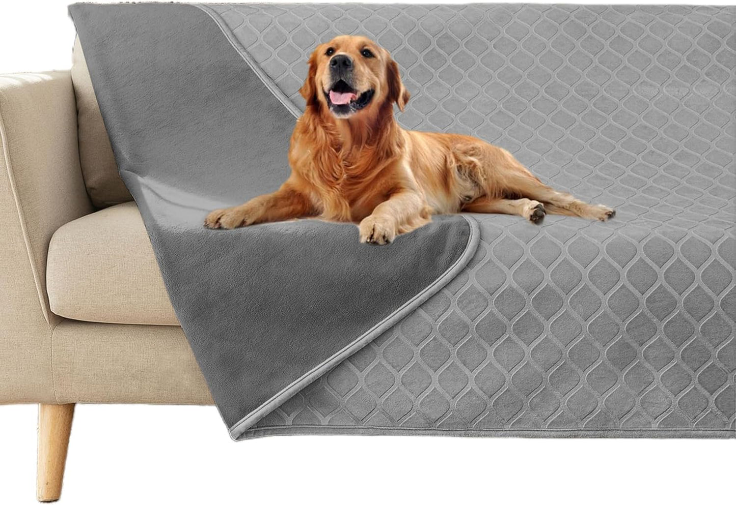 fuguitex Waterproof Dog Blanket Bed Cover Dog Crystal Velvet Moroccan Fuzzy Cozy Plush Pet Blanket Throw Blanket for Couch Sofa(68 * 82 inch, Light Grey+Grey)