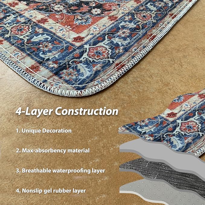 nunubaby Washable Pee Pads for Dogs, Stylish, Non-Slip and Leak-Proof Pee Pads. Reusable Potty Pads for Dogs for Crates and Floors.(Red/Multi, 72" x72")