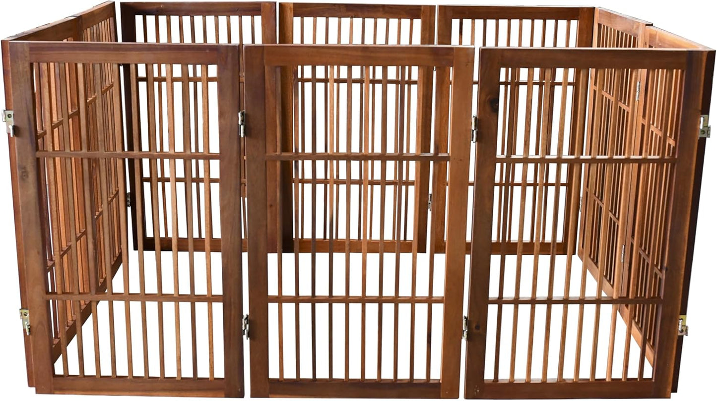 Pet Dog Gate Strong and Durable Freestanding Folding Acacia Hardwood Portable Wooden Fence Indoors or Outdoors by Urnporium (Brown Pet Gate, 10 Panel 30" Tall)