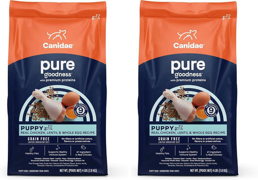 CANIDAE Pure Grain Free Dry Puppy Food, Real Chicken, Lentil & Whole Egg, 4 lbs. (Pack of 2)