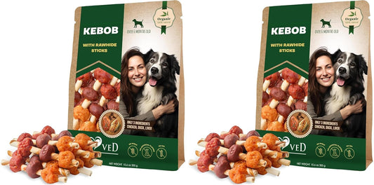 Dog Treats Rawhide Kabobs with Duck & Chicken Human Grade Meat 11 Oz - All Natural & Dried Snacks - Grain Free Long Lasting Chews for Large & Small Dogs - Best Sticks for Training (Pack of 2)