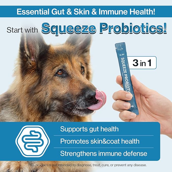 Dr,by Squeeze Probiotics for Dogs - Gut Health, Skin & Coat, Immune Support - Lickable Treat Supplement - 30 Tubes (14.81 oz)