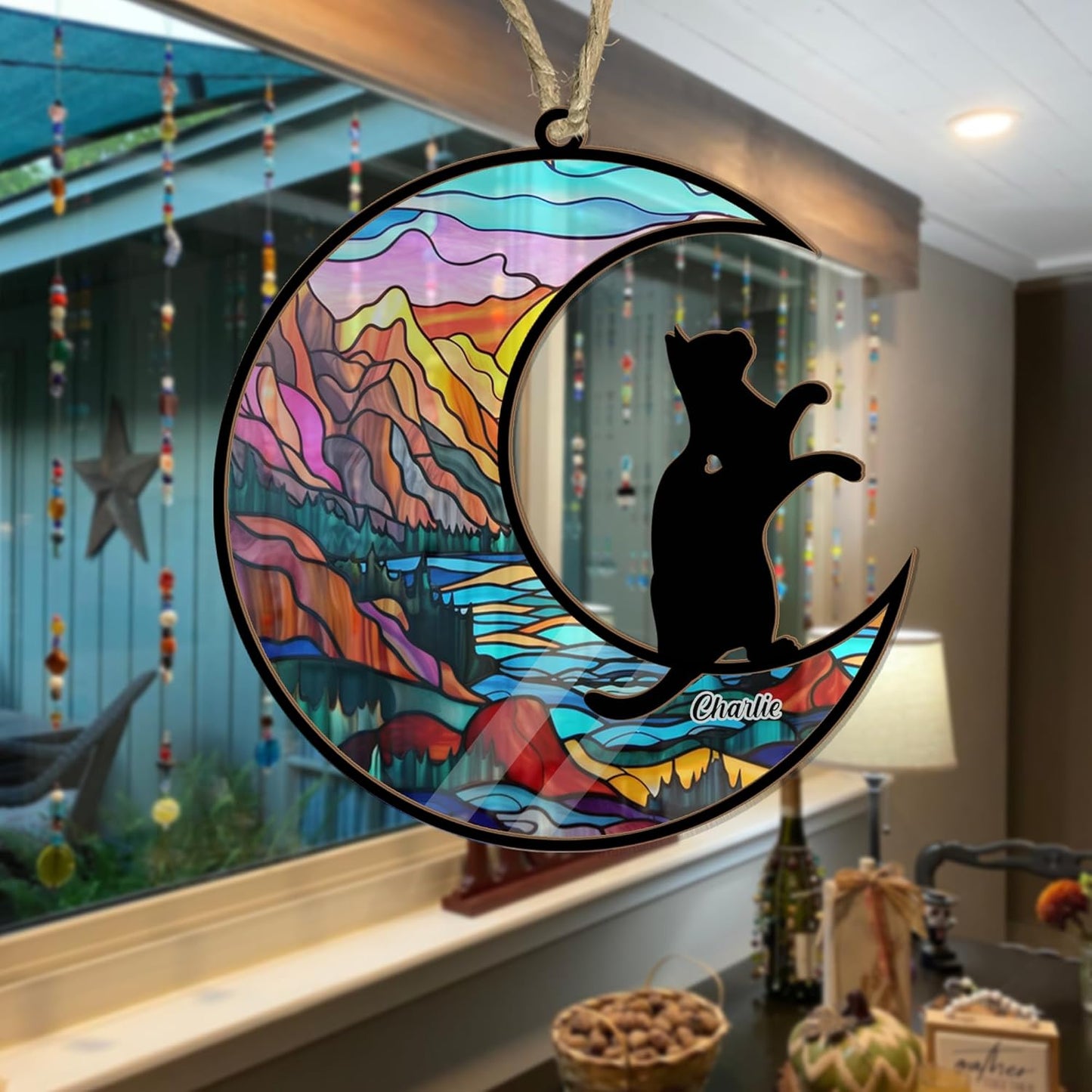 Personalized Cat Memorial Suncatcher Ornament - Custom Name Decor, Christmas Ornament, Pet Remembrance Keepsake, in Loving Memory Gift for Cat Lover, Loss of Pet Sympathy