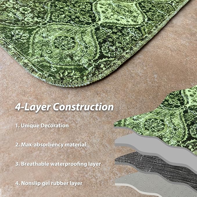 nunubaby Washable Pee Pads for Dogs, Stylish, Non-Slip and Leak-Proof Pee Pads. Reusable Potty Pads for Dogs for Crates and Floors.(Green/Multi, 54" x54")