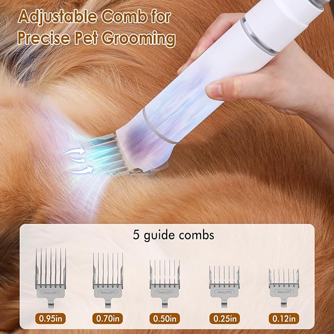 Rywell 4L Large Capacity Dog Grooming Vacuum, 13000Pa 7-in-1 Dog Grooming Kit with Clippers&Brushes for Shedding, Trimming&Vacuuming, Pet Grooming Vacuum for Dogs, Low Noise