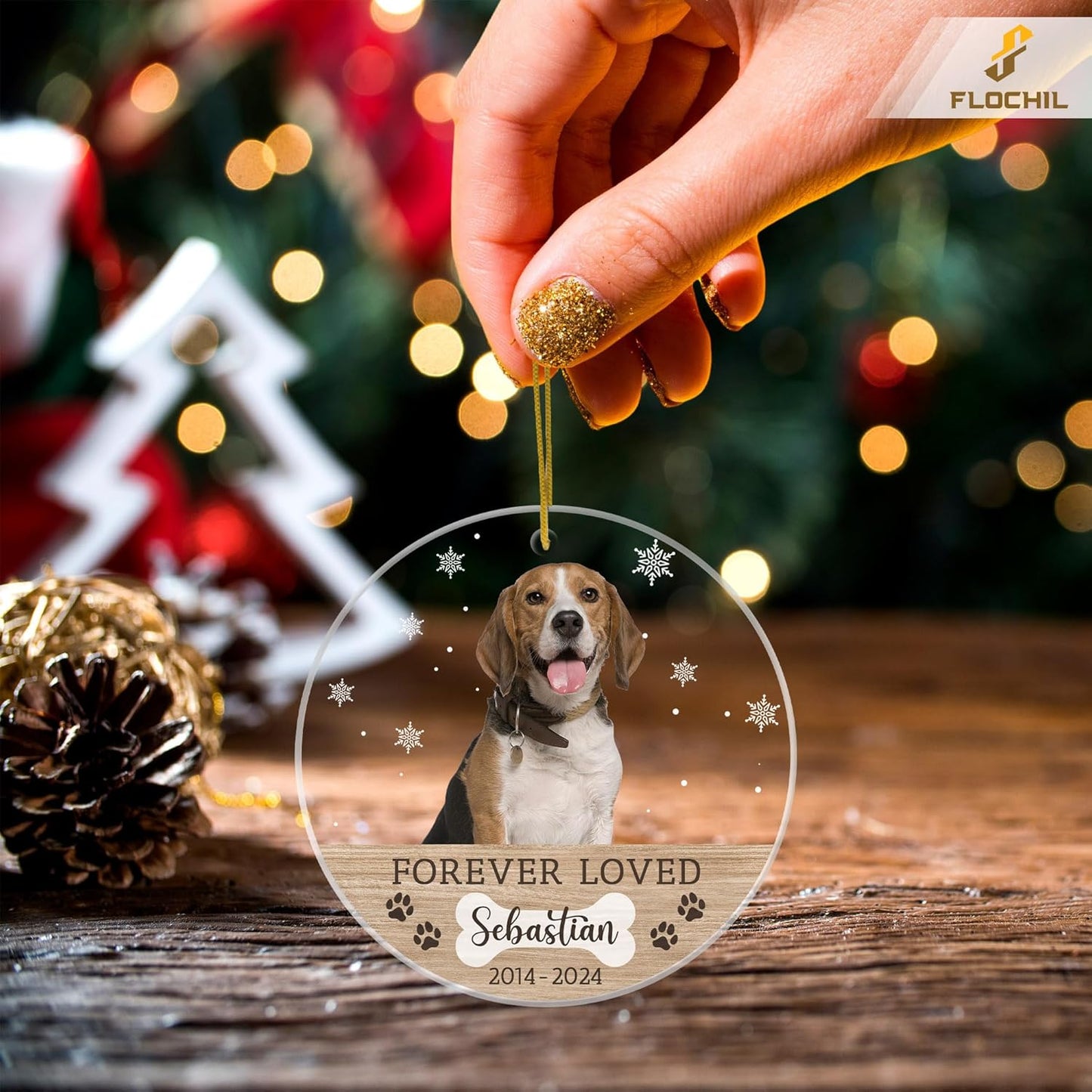 FLOCHIL Personalized Dog Memorial Christmas Ornaments, Custom Dog Christmas Ornaments with Name Photo, Pet Memorial Ornament, Gift for Pet Lovers