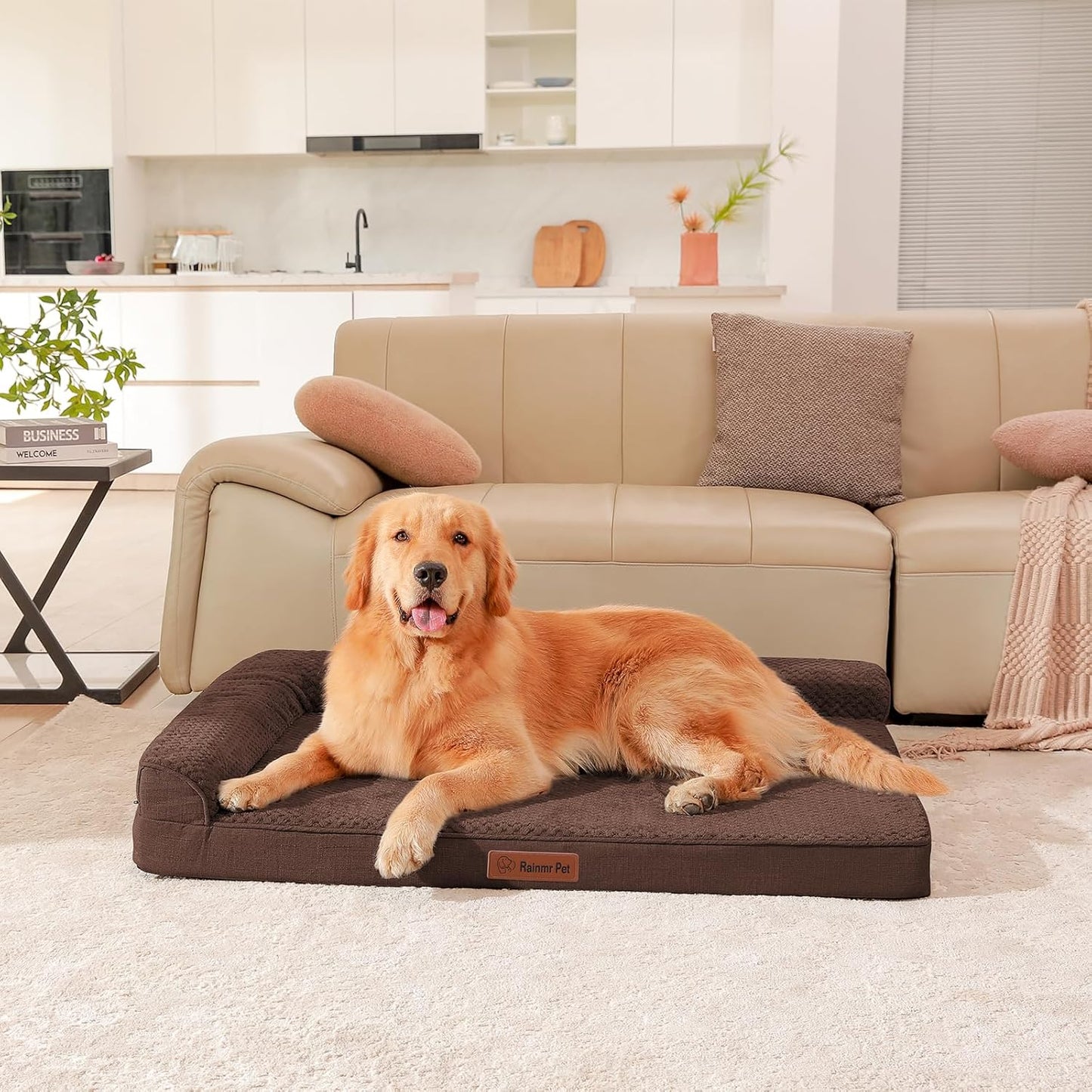 Orthopedic Dog Beds Large Sized Dog, Memory Foam Pet Bed for Medium and Large Dogs, Washable Removable Cover, Nonskid Bottom, Waterproof, 44x32x6 Inches, Brown Grey