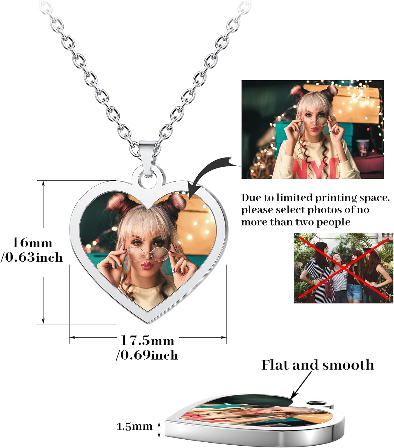 CharmSStory Personalized Photo Necklaces Custom Engraved Name Necklace Memory Keepsake Picture Necklace Pendant Customized Gifts for Women Men