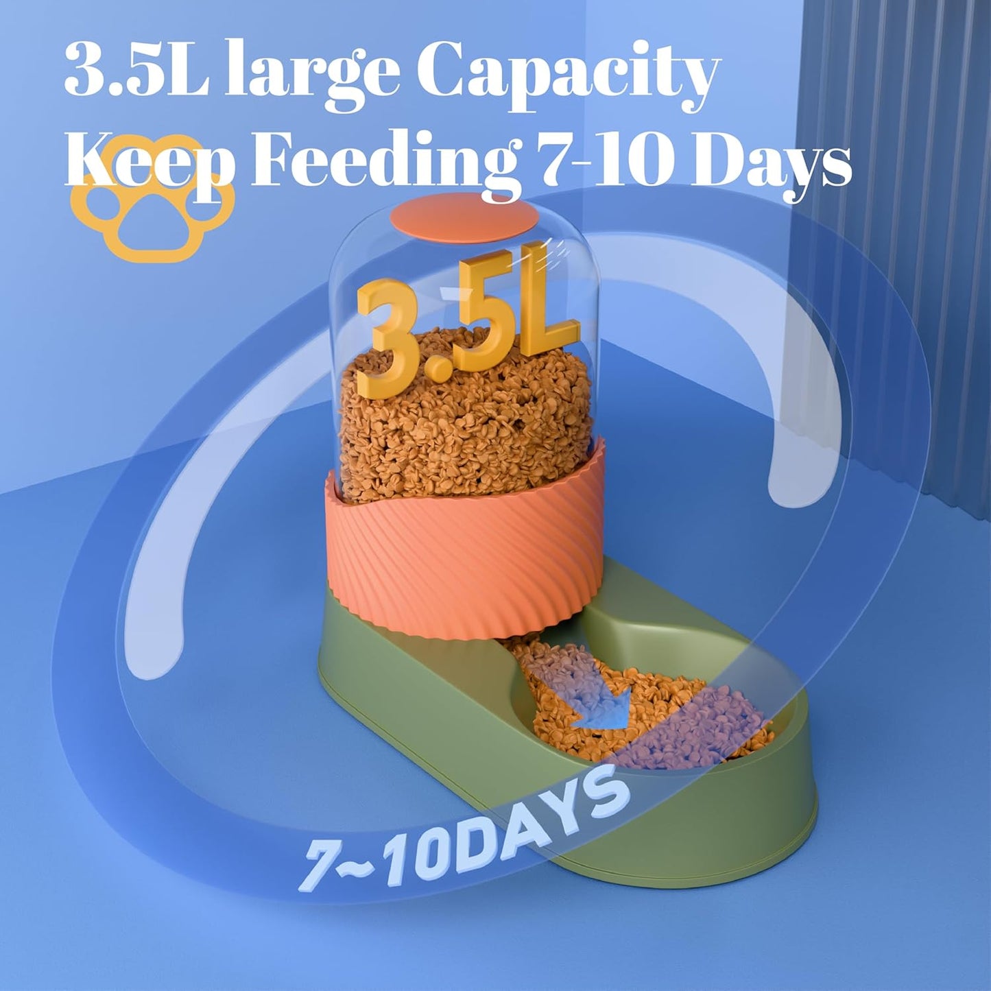 Automatic Cat Feeder and Water Dispenser 2Pcs, Dog Gravity Food Feeder and Water Bowl for Small Medium Pets Puppy Kitten, 3.5L/118.36oz Large Capacity, Easy to Clean (Orange)