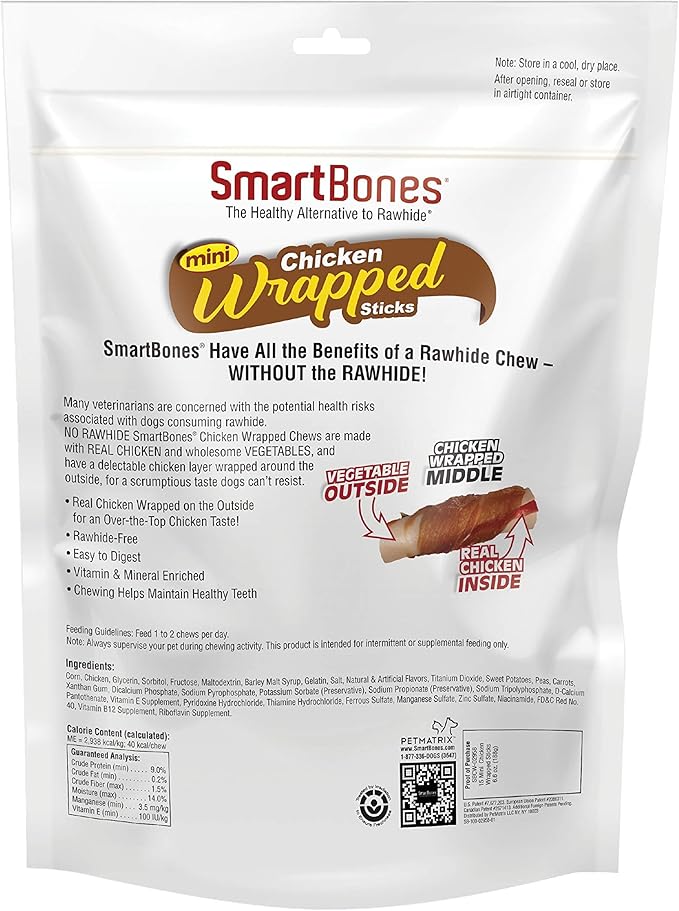 SmartBones Chicken-Wrapped Sticks, Treat Your Dog to a Rawhide-Free Chew Made with Real Chicken and Vegetables