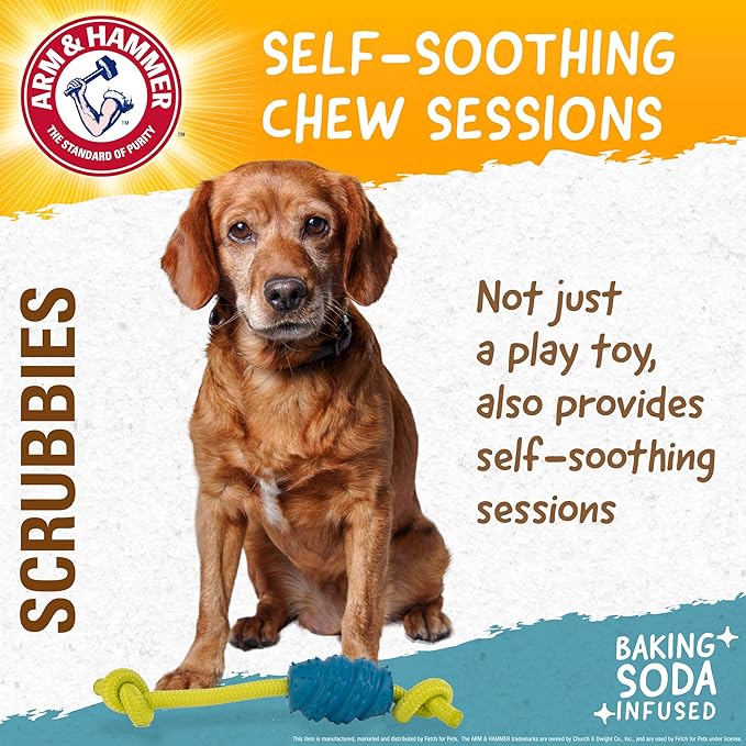 Arm & Hammer for Pets Scrubbies Senior Treat N' Tug Dental Chew Toy Infused with Baking Soda - Gentle Dog Toy for Senior Dogs - Interactive and Durable Chew Toy for Older Dogs