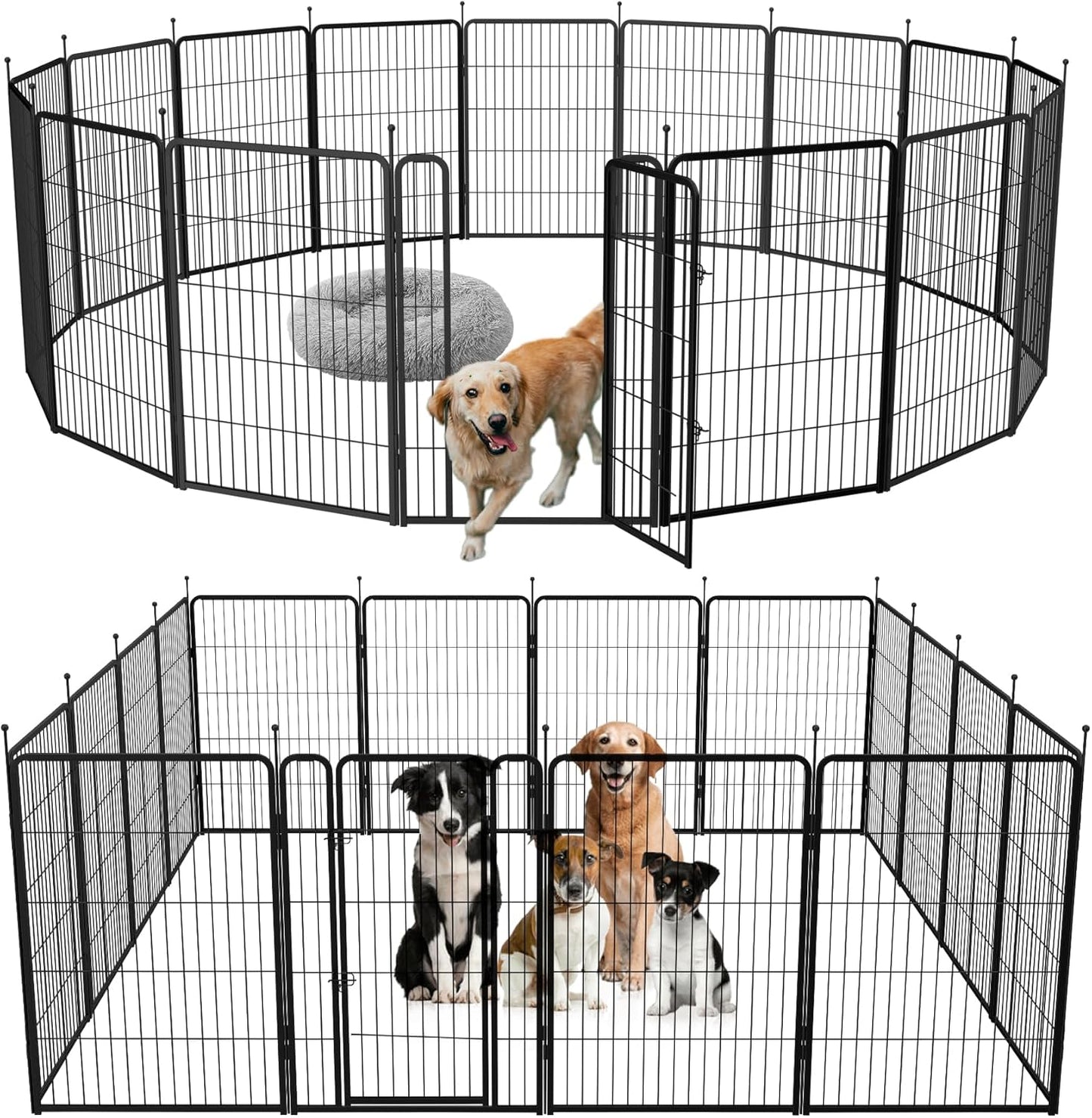 mestyl Dog Play Pen Indoors, Heavy Duty Metal Puppy Playpen, Portable Dog Exercise Pen Temporary Pet Fence with 2 Gate, 40" Height 16 Panels Foldable Dog Kennel for Large/Medium/Small Dogs