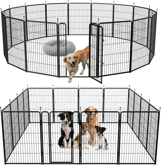 mestyl Dog Play Pen Indoors, Heavy Duty Metal Puppy Playpen, Portable Dog Exercise Pen Temporary Pet Fence with 2 Gate, 40" Height 16 Panels Foldable Dog Kennel for Large/Medium/Small Dogs