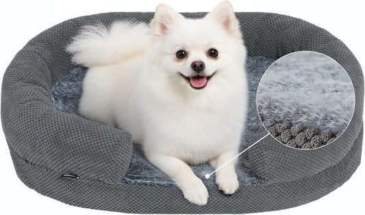Donut Dog Bed for Small Dogs, 28" Orthopedic Pet Sofa with Egg Crate Foam, Washable Cover & Non-Slip Bottom, Cozy Cat Couch with Bolstered Sides, Grey (28")
