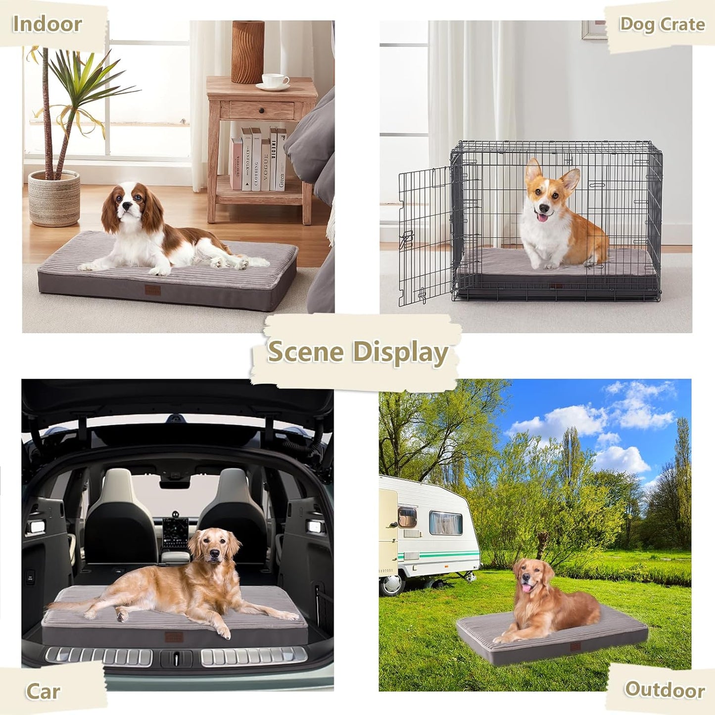 Orthopedic Dog Beds for Large, Medium, Small Dogs - Plush Washable with Egg Crate Foam, Waterproof with Removable Cover & Anti-Slip Bottom, Comfy Striped Dog Bed for Crate, 36x23 Inch, Gray