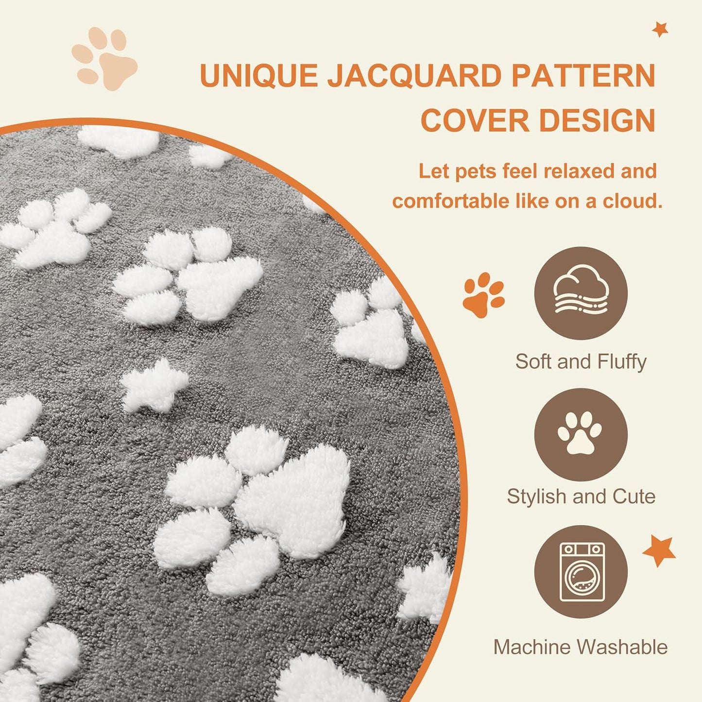Dog Beds for Small Medium Dogs, Cute Thick Dog Bed for Crate Kennel, Fluffy Pet Bed with Removable Washable Cover and Anti-Slip Bottom, 30"x 20", Grey Paw