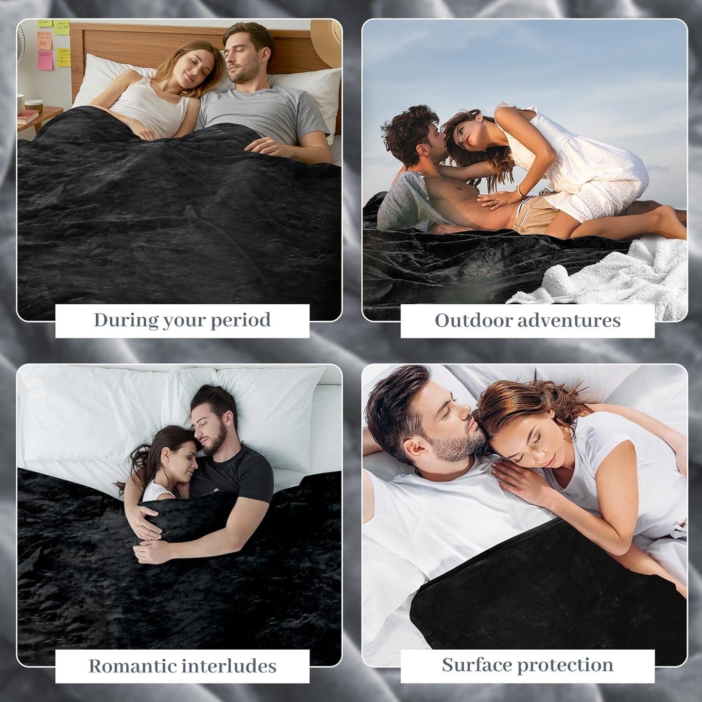 Love Black Waterproof Bed Blanket, Throw Size 50'' x 60'' Double Side Leakproof Reversible Sherpa Flannel Fleece 3 Layer Lightweight Blanket, Absorbs 33oz