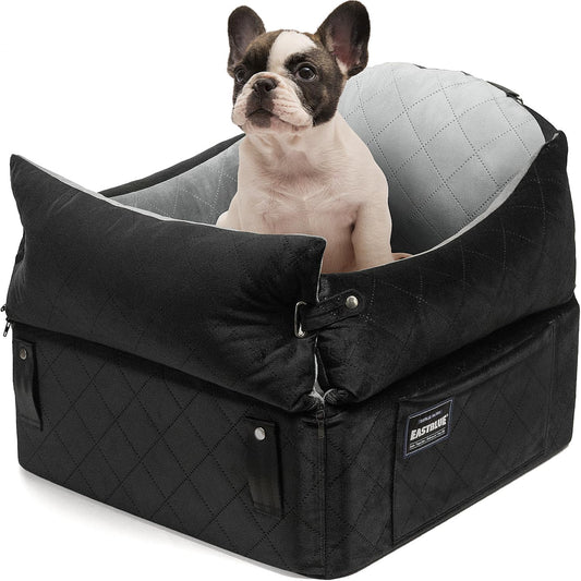 EASTBLUE Dog Car Seat for Small Medium Dogs Up to 35 lbs, Memory Foam Dog Booster Car Seat with Seatbelt, Detachable Washable Pet Carseat for Puppy & Cat, Dogs Travel Bed for Cars (Black/Grey)