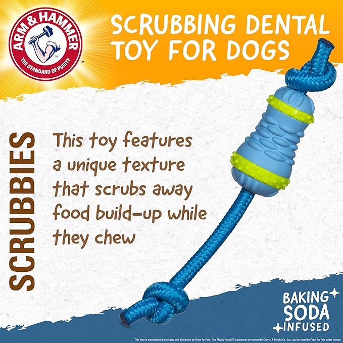 Arm & Hammer for Pets Throw N’ Tug Dental Chew Toy Infused with Baking Soda - Perfect for Aggressive Chewers, Large Dogs, and Tug of War Play - Rope Component for Tossing Fun - Dental Health Support