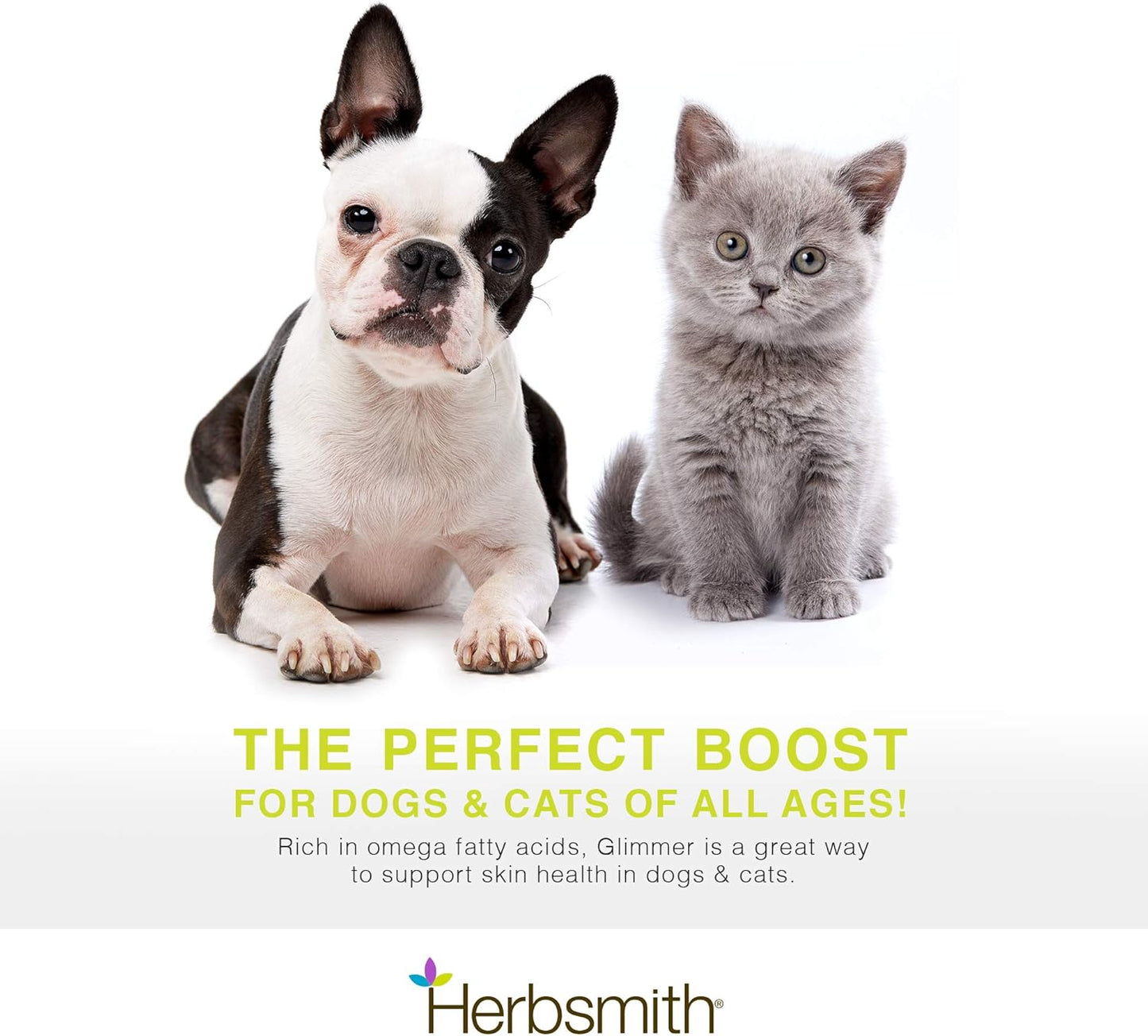 Herbsmith Glimmer - Dog Healthy Skin and Coat + Dog Treatment for Dry Itchy Skin - Omega-3 Supplement for Dogs - 60ct Small Chews