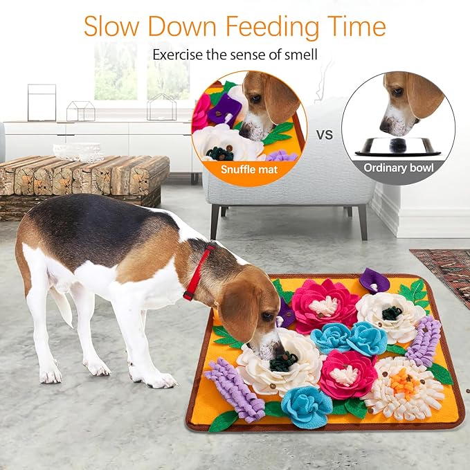 Snuffle Mat for Dogs Pet Treats Feeding Mat for Small/Medium Breed Dogs Non-Slip/Portable/Durable Interactive Dog Puzzle Toys Encourages Natural Foraging Skills (Orange)