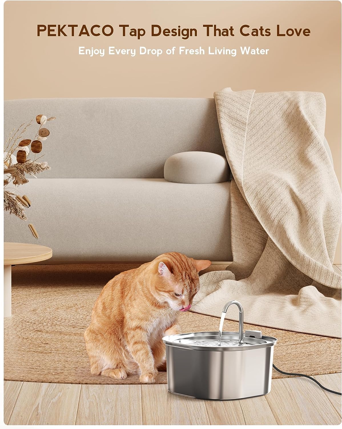 Cat Water Fountain, 3.2L/108oz Stainless Steel Pet Water Fountain for Cats/Dogs Indoor, Dog Drinking Dispenser Metal Kitty Spout with 3 Filters+ 3 Sponges