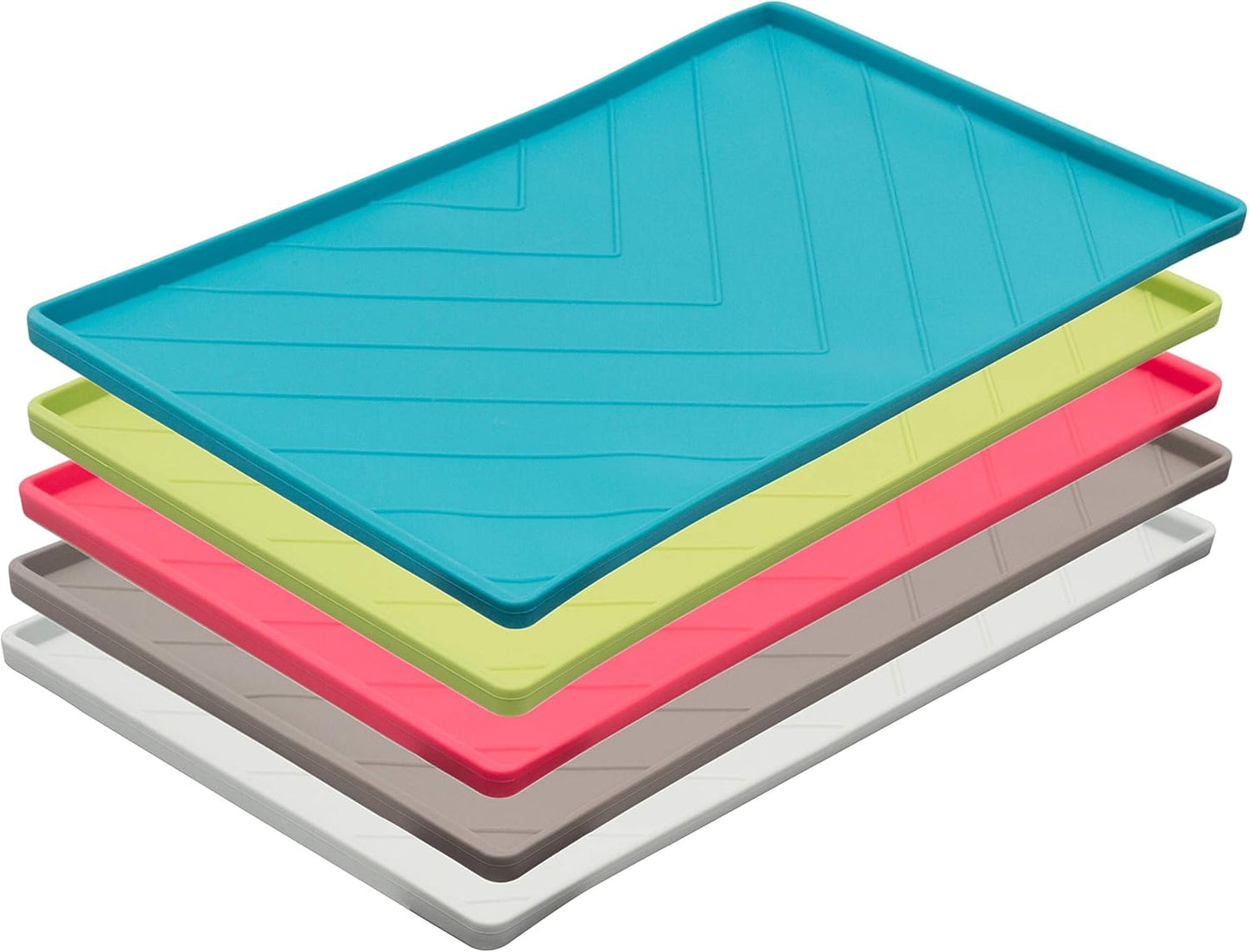 Messy Mutts Silicone Non-Slip Dog Bowl Mat with Raised Edge and Two Sides Reinforced with Metal Rods | Dog/Cat Bowl Mat with Spill-Proof Lip | Medium, 20” x 12” | Dark Grey