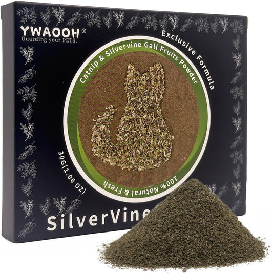 Catnip & Silvervine Powder – 30g Blend of Silvervine Gall Fruit & Catnip, Non-Addictive, for All Cat Ages, Multi-Use with Toys, Scratchers & Protecting Furniture, with 5 Little Pouches