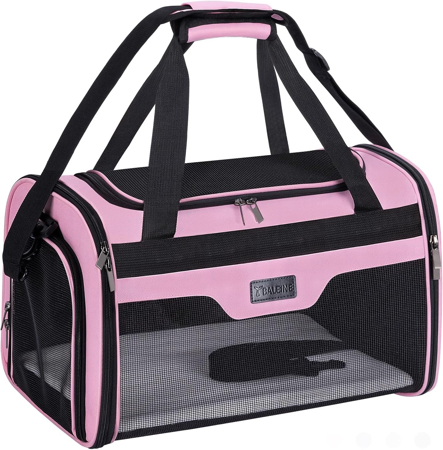 BALEINE Cat Carrier, Puppy Dog Carrier for Small Medium Pets Up to 15 Lbs, Soft-Sided Dog Travel Bag with Safety Zippers, Collapsible Pet Carrying Case (Pink, L, 17"x11"x11")
