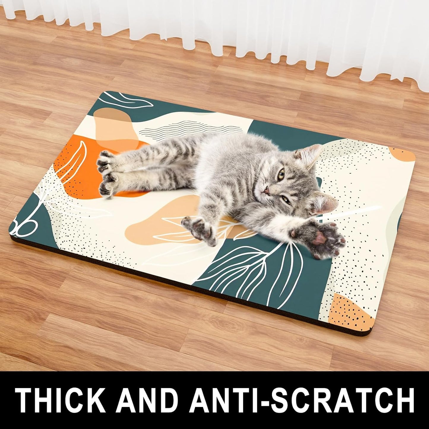 Dog Food Mat, 12" x 19" Boho Absorbent Dog Cat Bowl Mat for Food and Water, Cute Anti-Slip Rubber Pet Feeding Rug Protect Floors, Placemat for Feeding & Watering Supplies, Boho Abstract