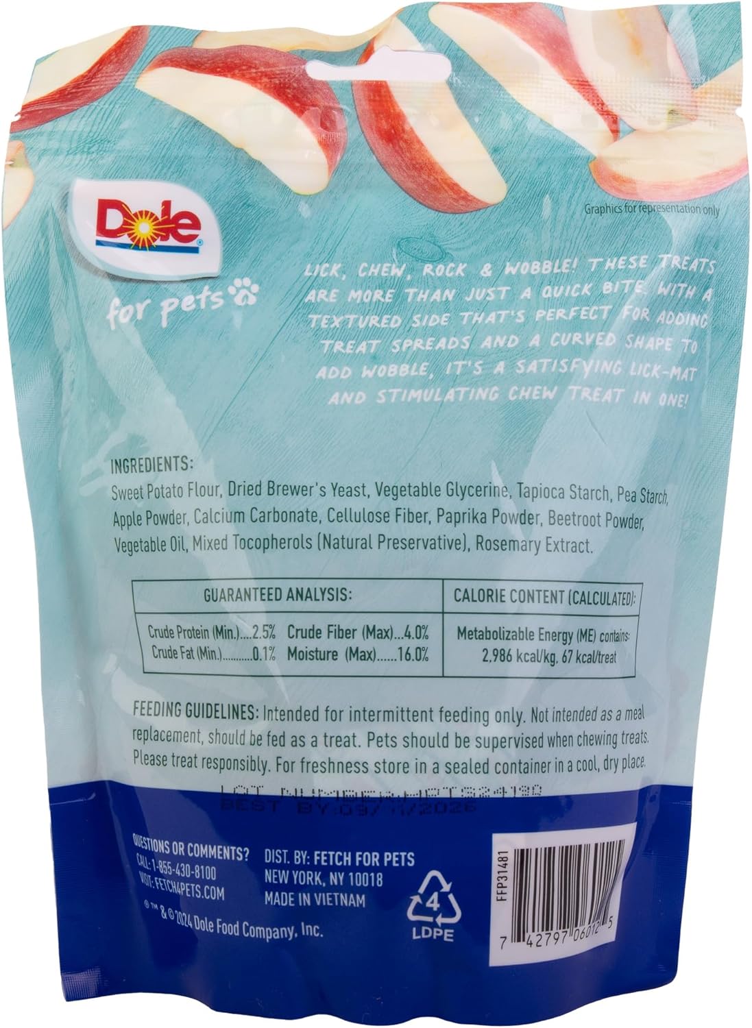 Dole Apple Flavor Dog Treats, Small Breed, 8oz, 10ct | Real Fruit, No Wheat, Corn, Soy, Artificial Flavors, Colors, or Preservatives