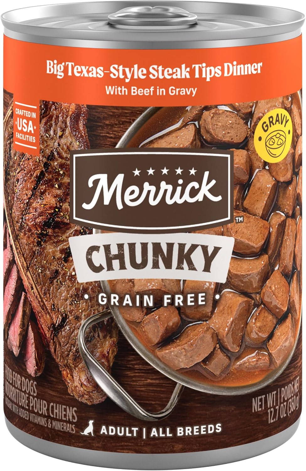 Merrick Chunky Grain Free Premium And Wholesome Canned Dog Food, Real Meat Big Texas Steak Tips Dinner - (Pack of 12) 12 ct. Cans