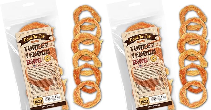 Gootoe Turkey Tendon Dog Treats, Ring (S) 6 Pieces per Pack, USA-Sourced Turkey Tendon, Natural Snack, Premium Puppy Chews, Hypoallergenic, Reseal Value Bags, Size for Small Dogs (Pack of 2)