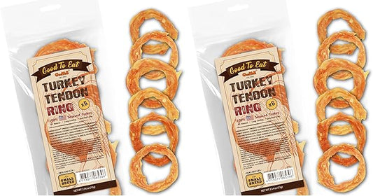 Gootoe Turkey Tendon Dog Treats, Ring (S) 6 Pieces per Pack, USA-Sourced Turkey Tendon, Natural Snack, Premium Puppy Chews, Hypoallergenic, Reseal Value Bags, Size for Small Dogs (Pack of 2)