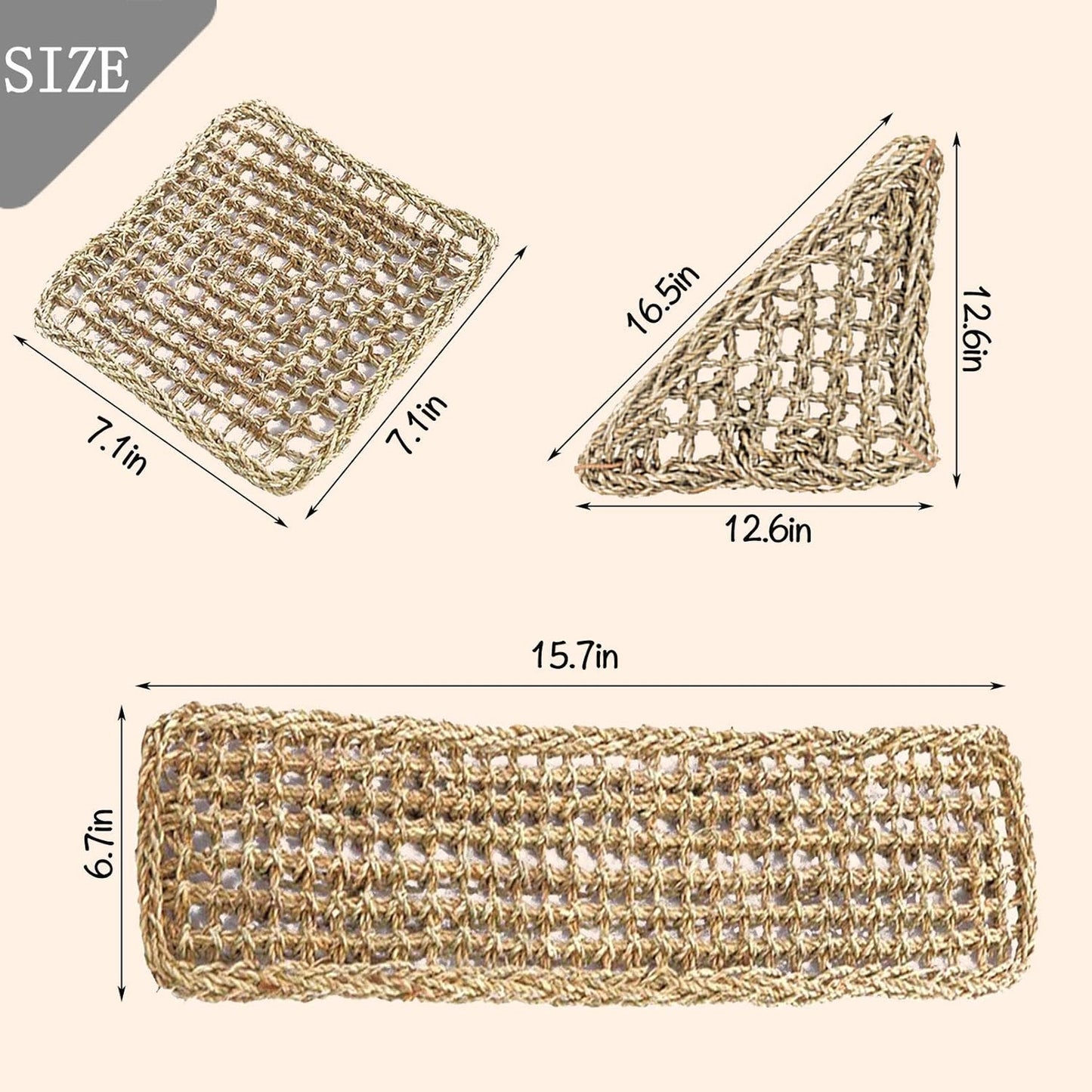 PINVNBY Bearded Dragon Hammock,Reptile Lounger Natural Seagrass Lizard Hammocks Habitat Tank Accessories Jungle Climber Vines Flexible Leaves Decor for Climbing Reptiles Chameleon Gecko Snakes