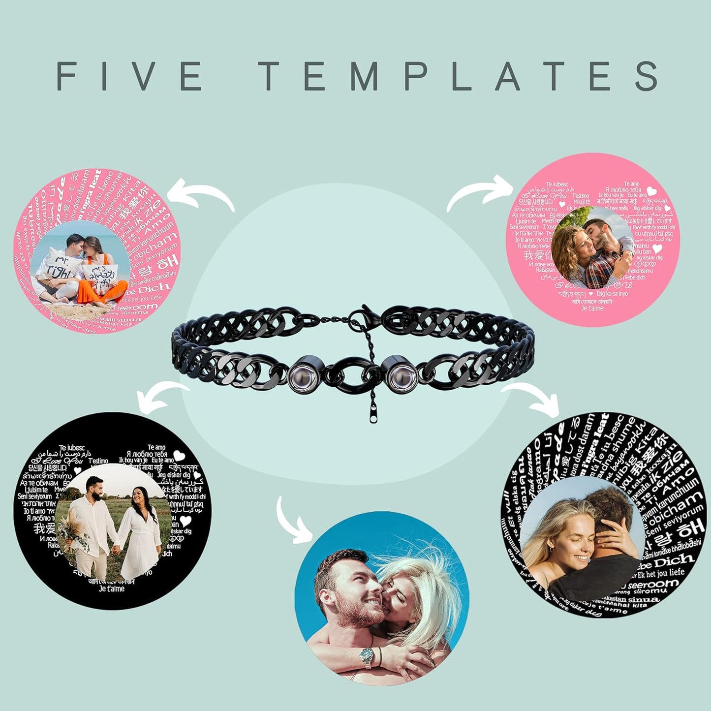 EMIRISTIC Custom Photo Bracelet - Personalized Picture Natural Stone Cuban Chain Bracelet - Any Special Day Gifts