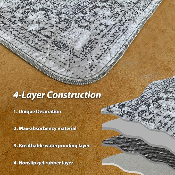 nunubaby Washable Pee Pads for Dogs, Stylish, Non-Slip and Leak-Proof Pee Pads. Reusable Potty Pads for Dogs for Crates and Floors.(Gray/Geo, 24" x36")