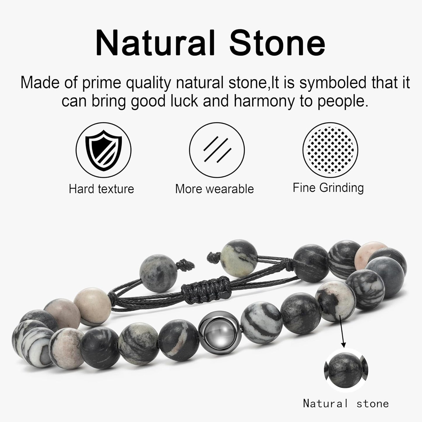 EMIRISTIC Custom Photo Bracelet - Personalized Picture Natural Stone Cuban Chain Bracelet - Any Special Day Gifts